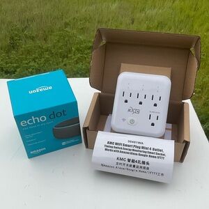 “New”. Factory Sealed. Echo Dot “Alexa” (3rd Gen) W/New KMC 4-Outlet Smart Plug.